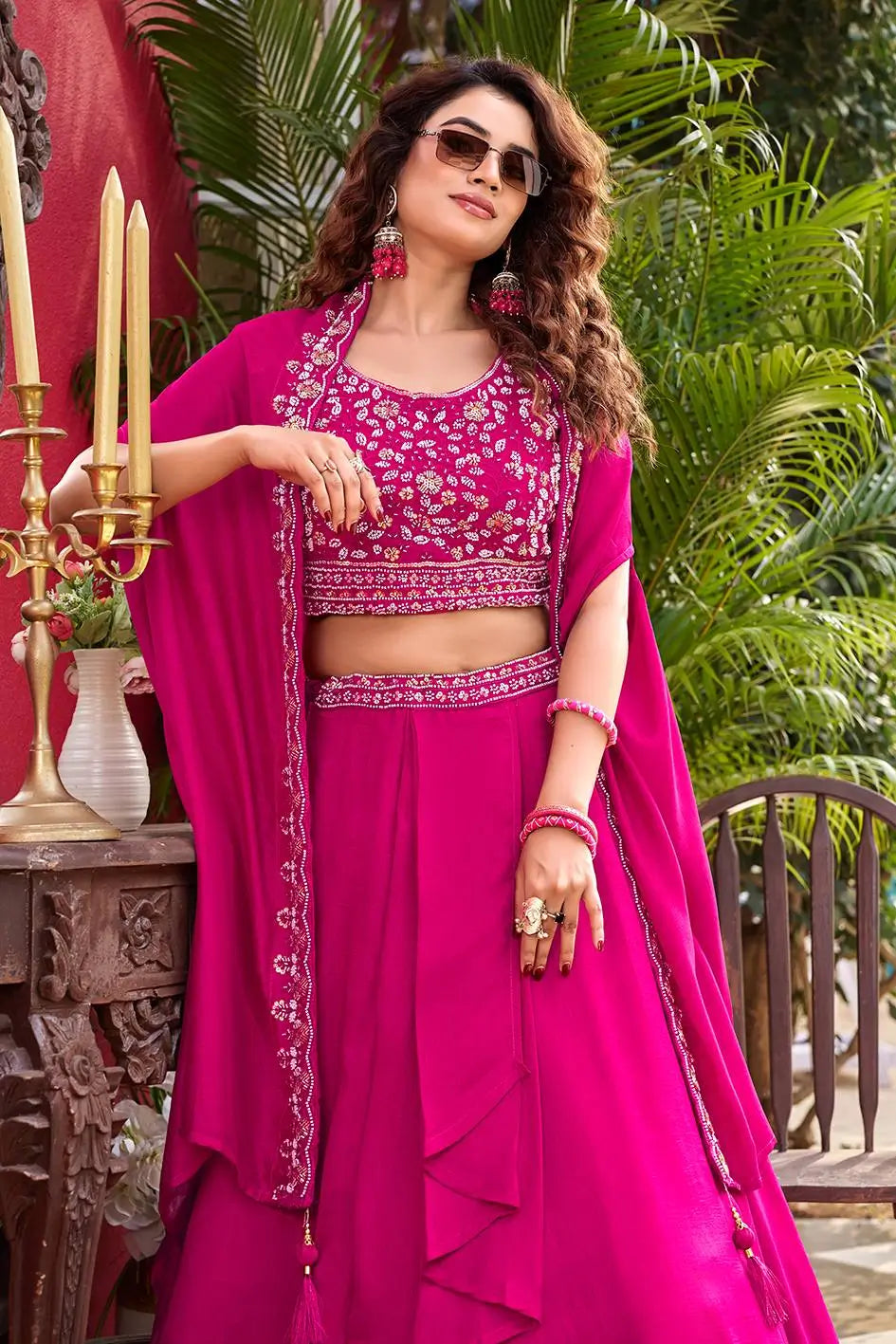 Designer Vichitra Silk Embroidered Lehenga Choli Set for Wedding and Festive Wear