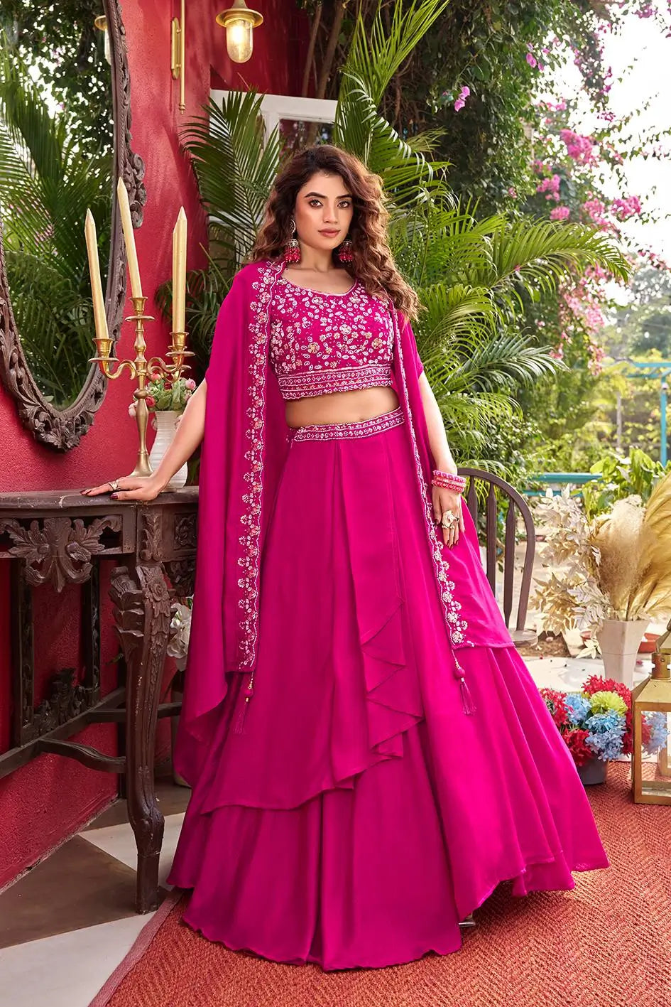 Designer Vichitra Silk Embroidered Lehenga Choli Set for Wedding and Festive Wear