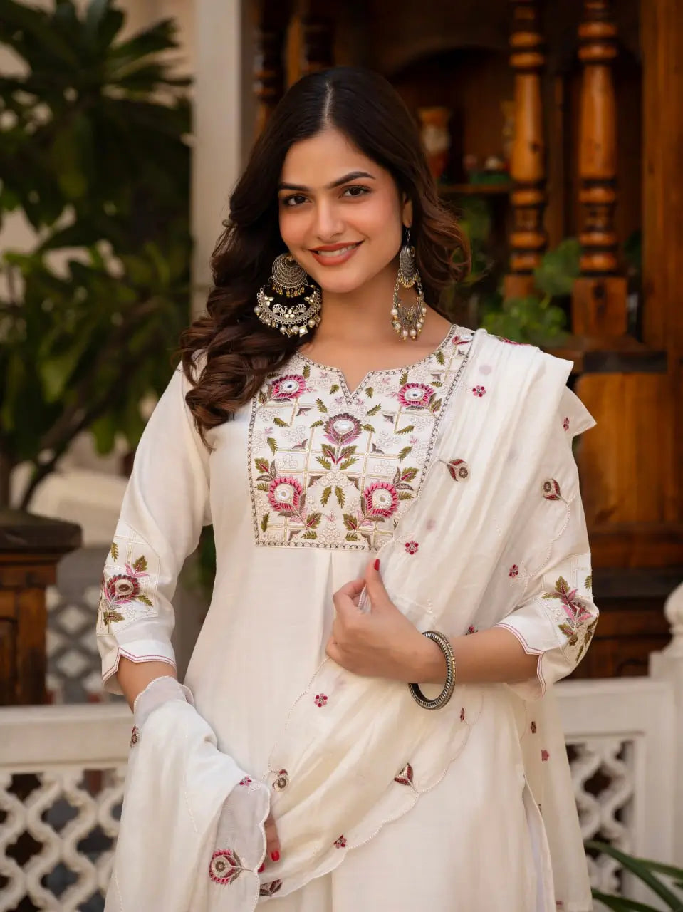 Designer Viscose Mango Silk Kurti Pant Set with Dupatta