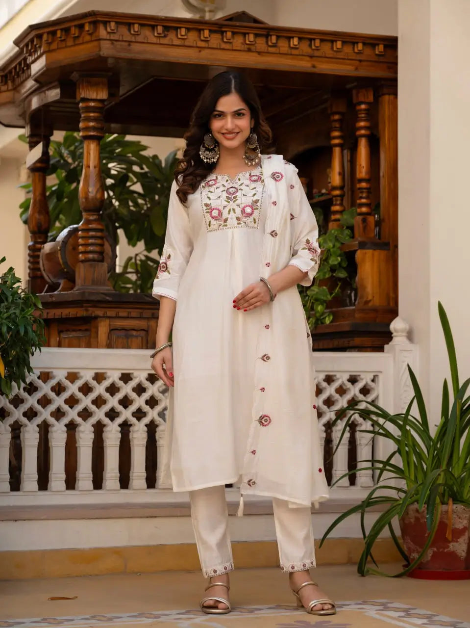 Designer Viscose Mango Silk Kurti Pant Set with Dupatta