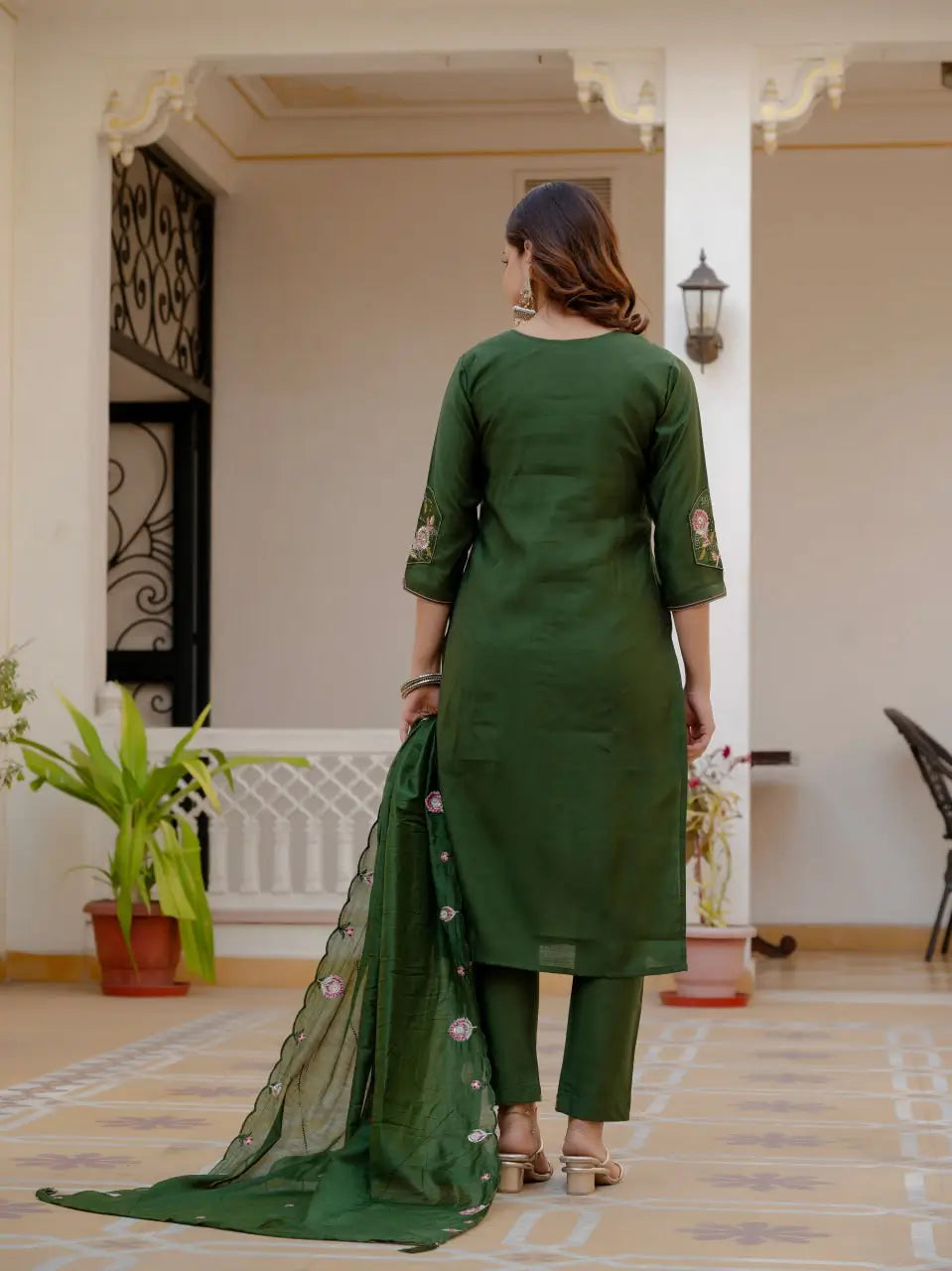 Designer Viscose Mango Silk Kurti Pant Set with Dupatta