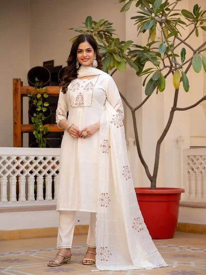 Designer Viscose Mango Silk Kurti Pant Set with Dupatta