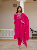 Designer Viscose Mango Silk Kurti Pant Set with Dupatta