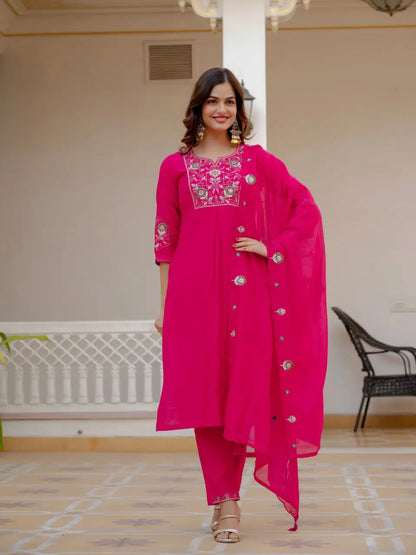 Designer Viscose Mango Silk Kurti Pant Set with Dupatta