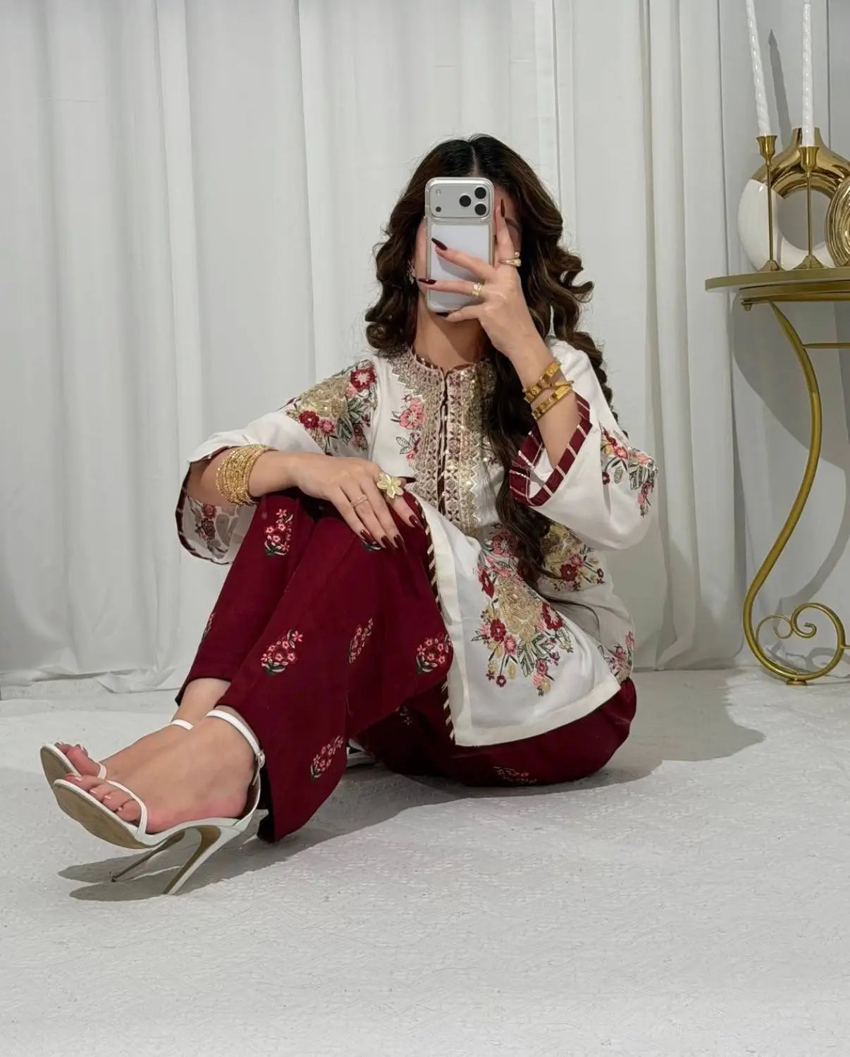 Designer White Embroidered Palazzo Suit Set for Festive and Family Functions