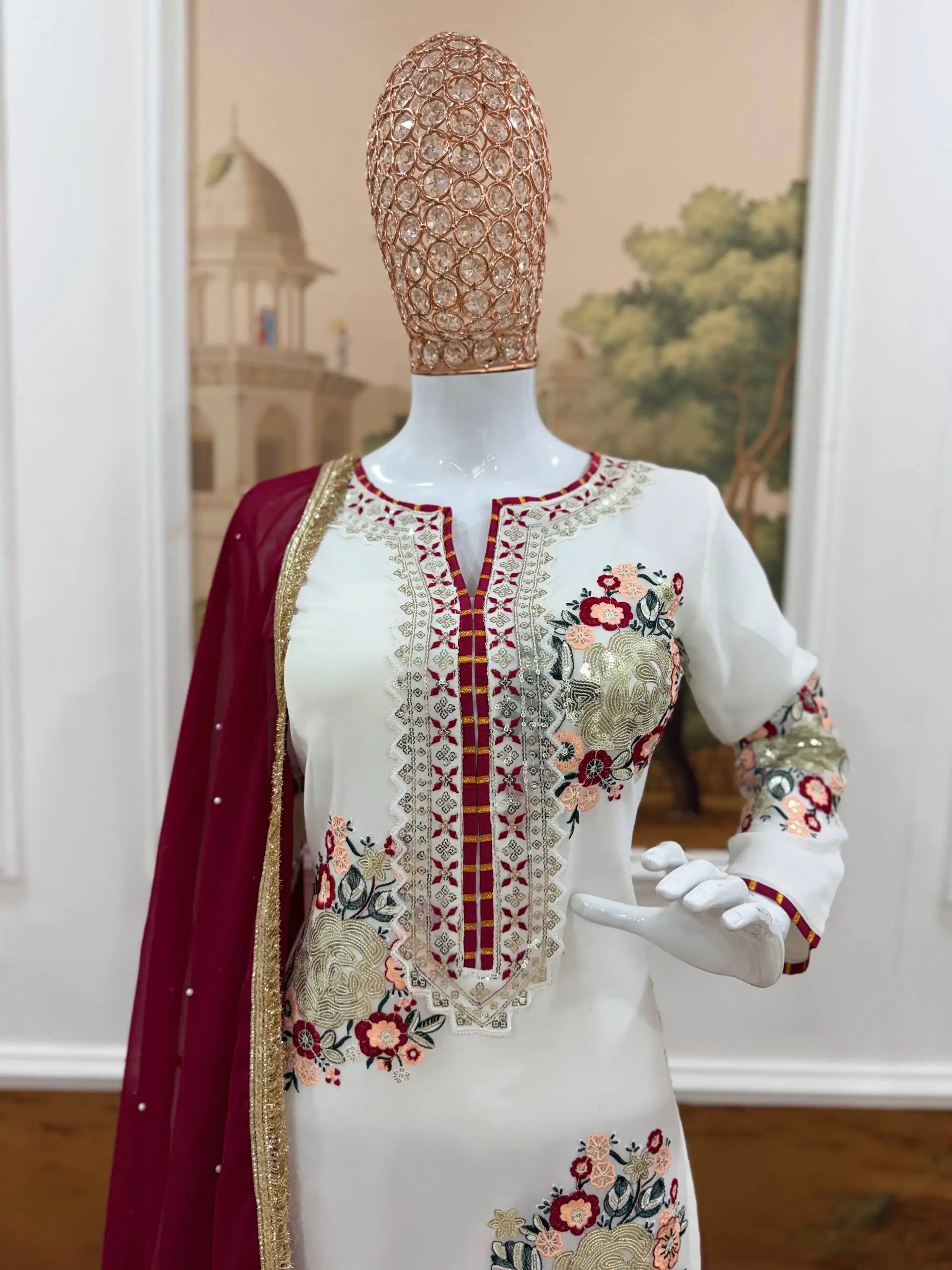 Designer White Embroidered Palazzo Suit Set for Festive and Family Functions