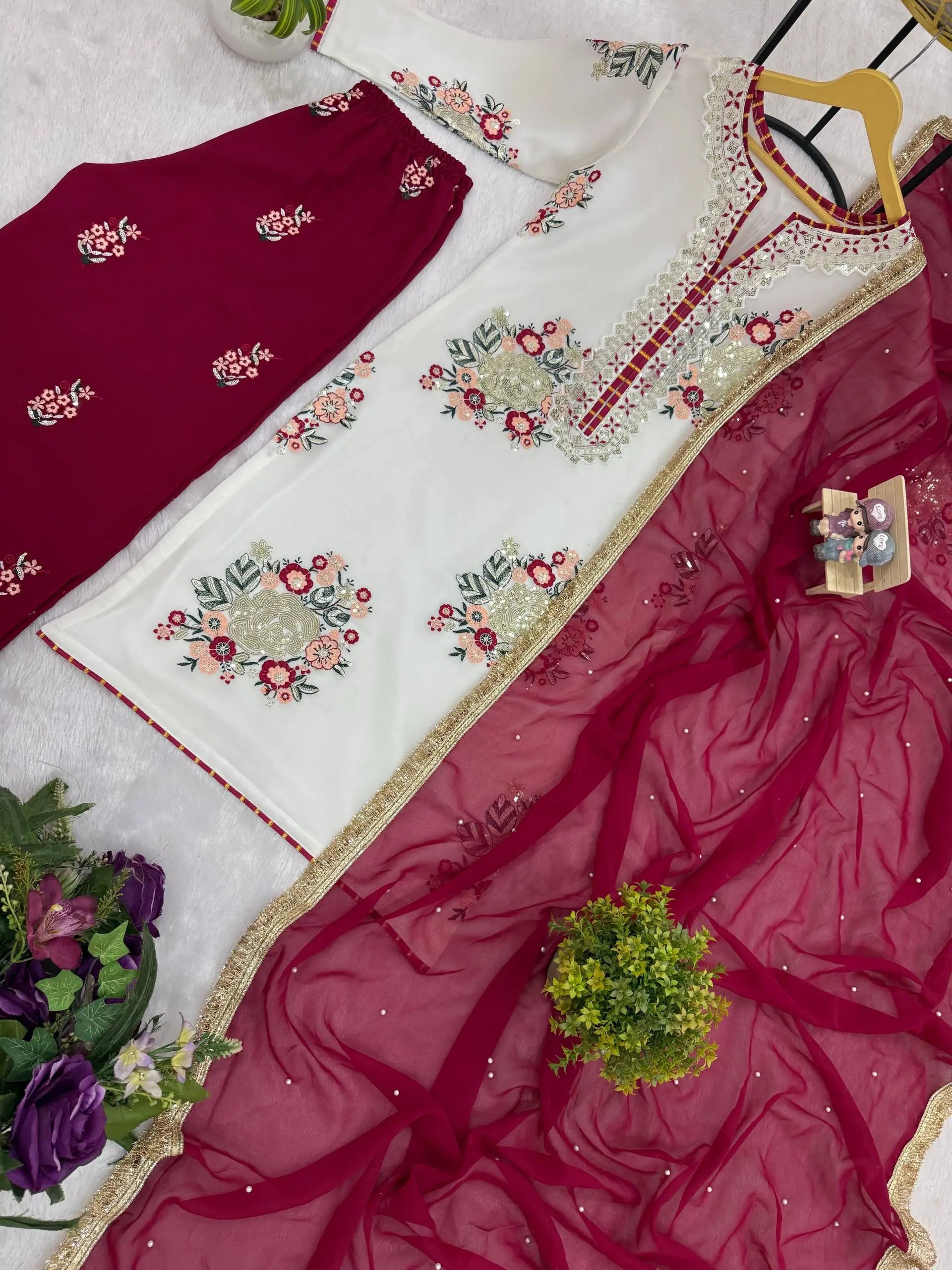 Designer White Embroidered Palazzo Suit Set for Festive and Family Functions