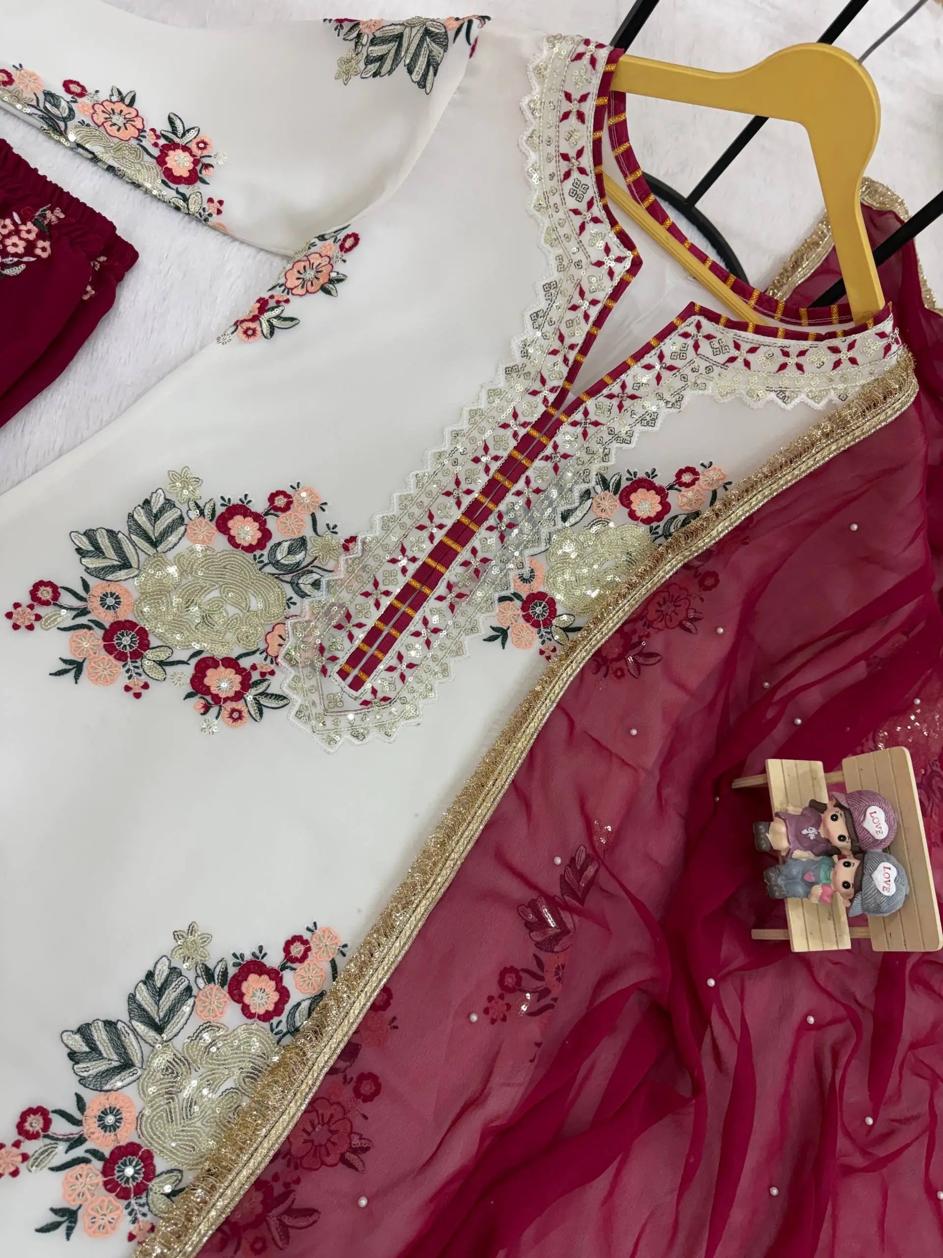 Designer White Embroidered Palazzo Suit Set for Festive and Family Functions