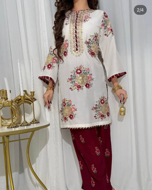 Designer White Embroidered Palazzo Suit Set for Festive and Family Functions