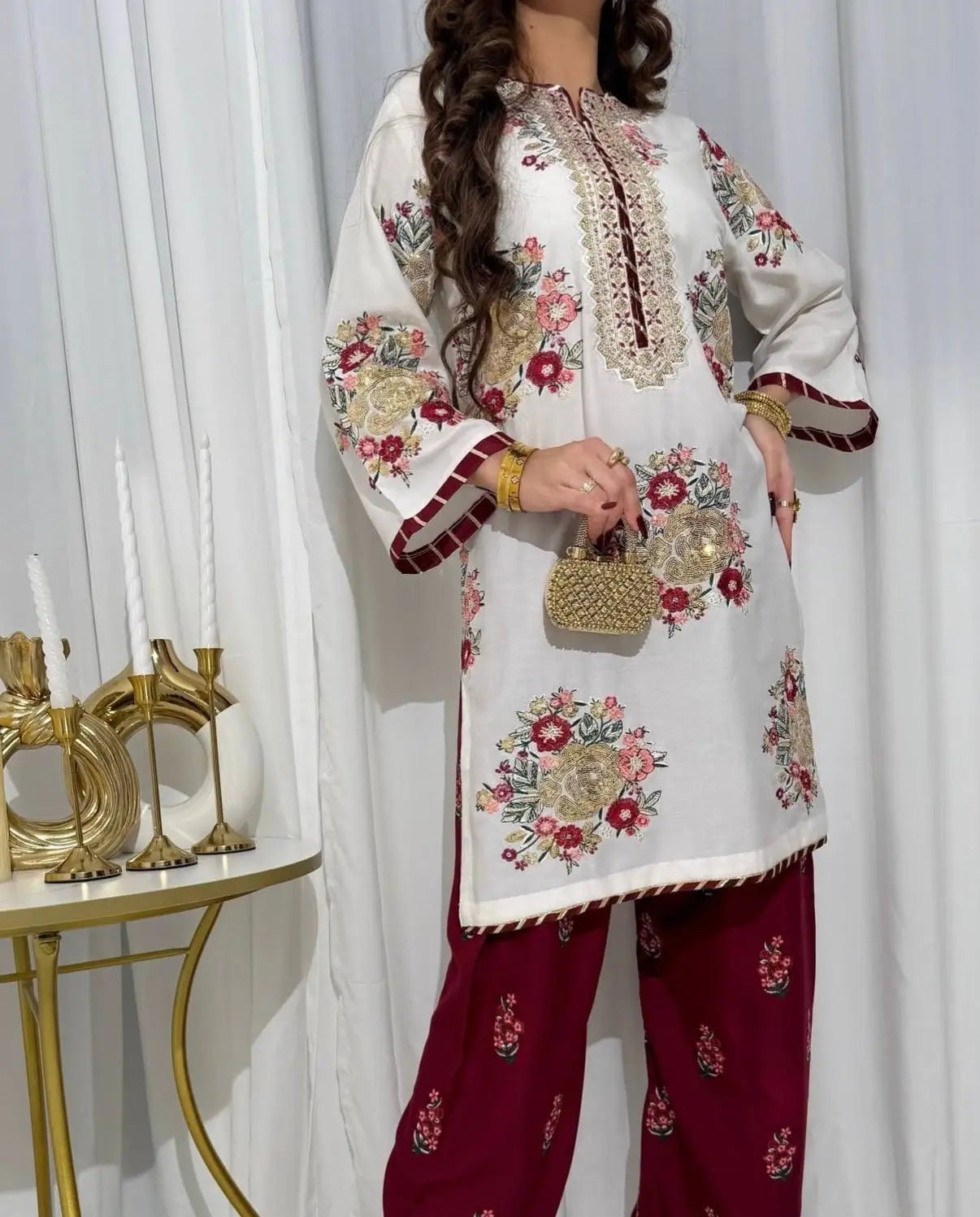 Designer White Embroidered Palazzo Suit Set for Festive and Family Functions