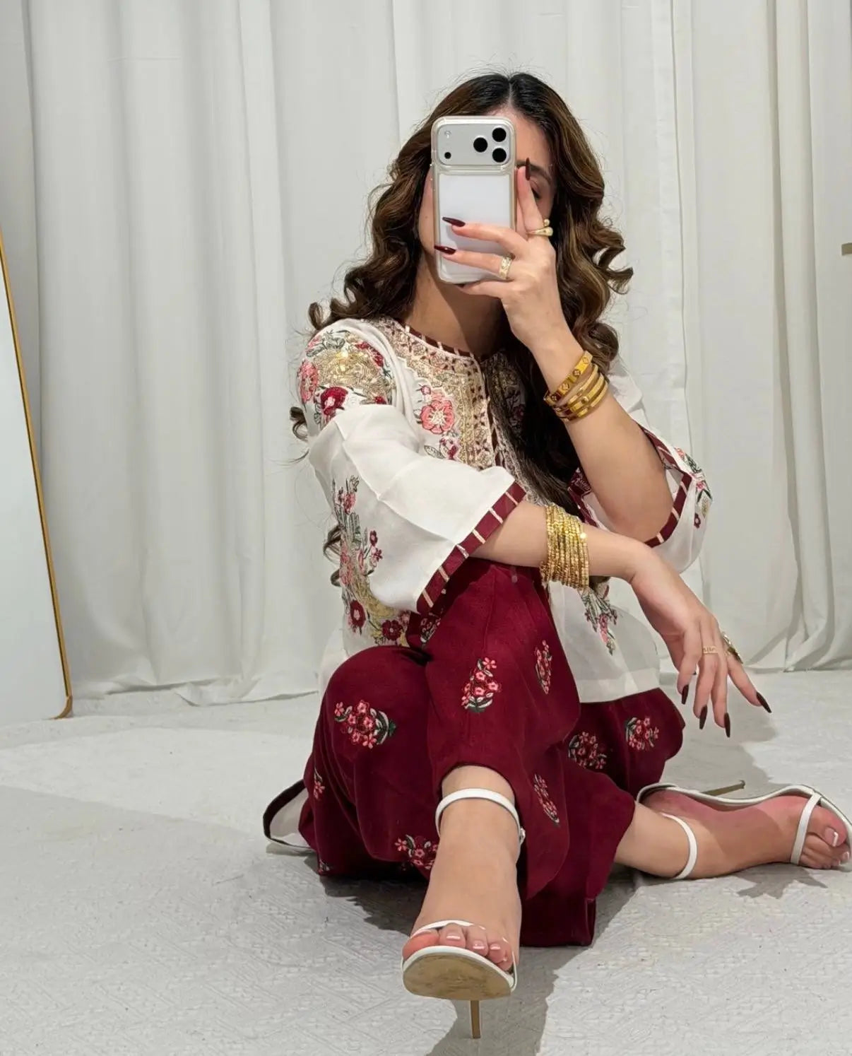 Designer White Embroidered Palazzo Suit Set for Festive and Family Functions