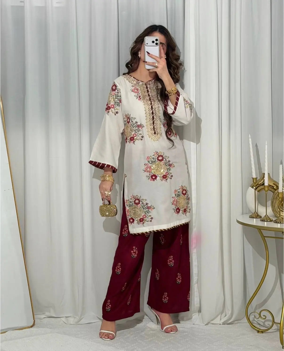 Designer White Embroidered Palazzo Suit Set for Festive and Family Functions