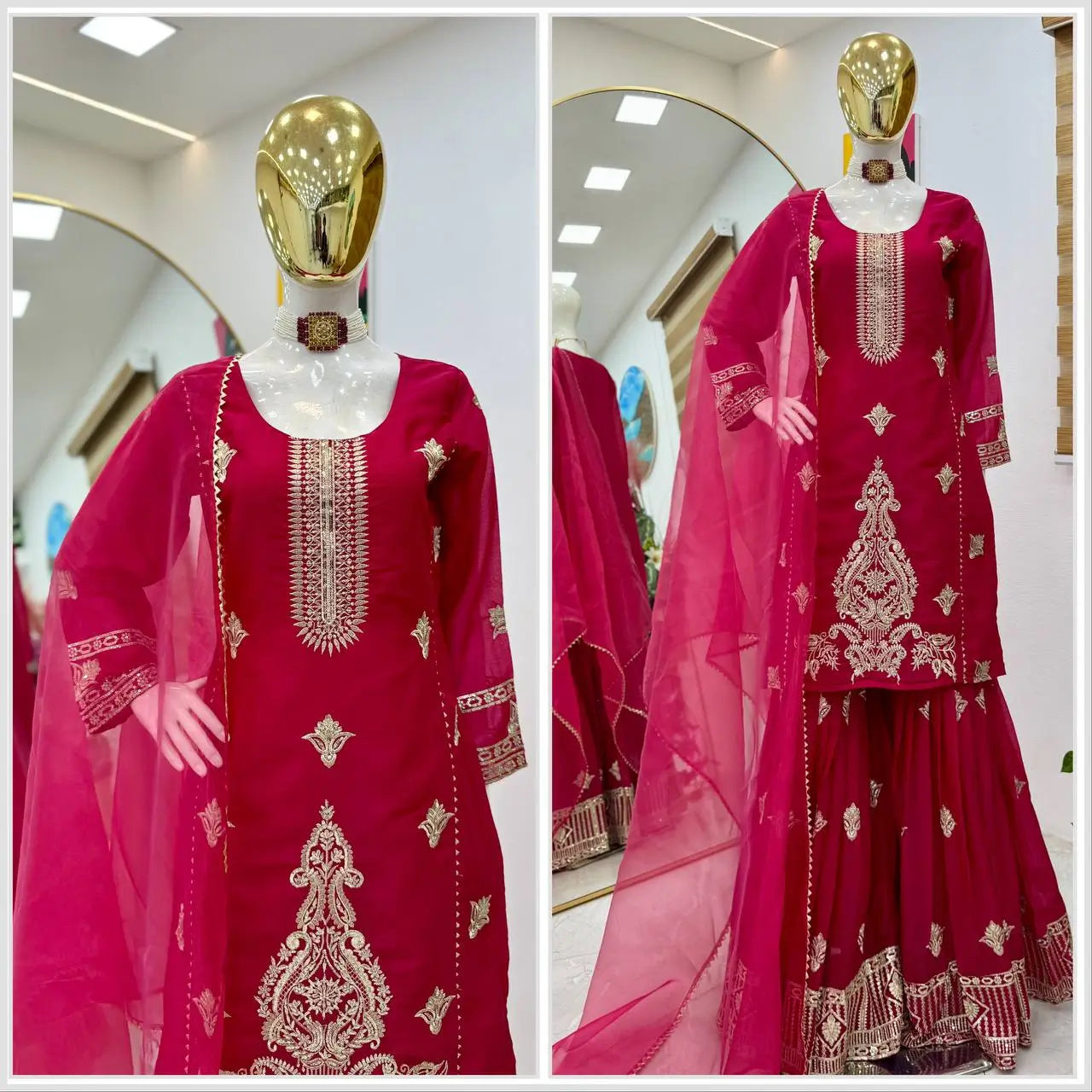 Diamond Georgette Embroidered Sharara Set with Dupatta