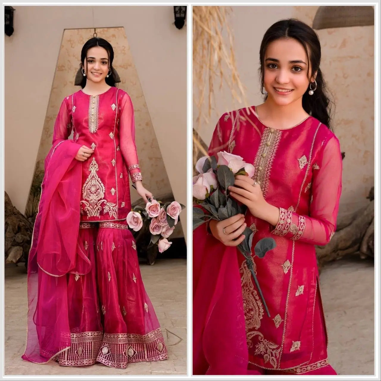 Diamond Georgette Embroidered Sharara Set with Dupatta