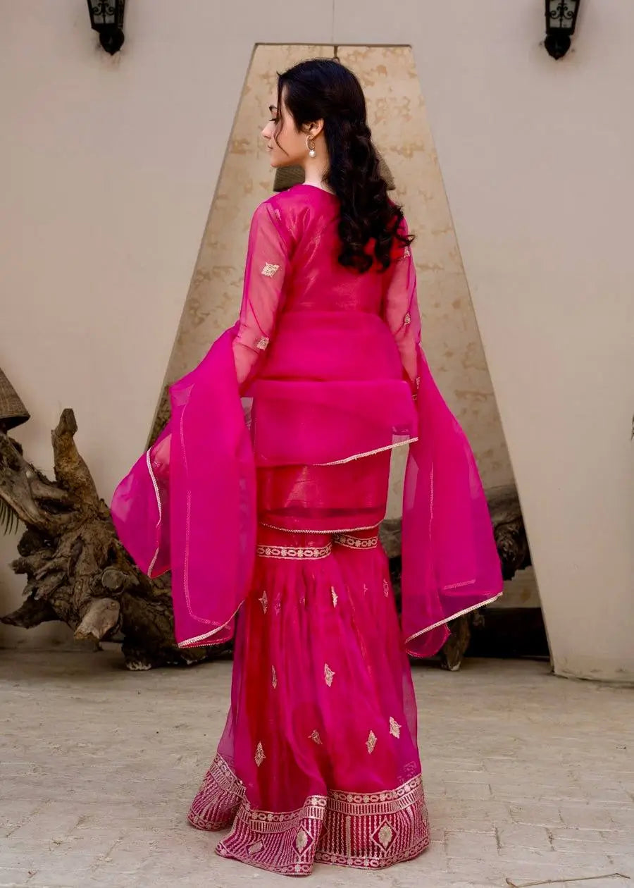 Diamond Georgette Embroidered Sharara Set with Dupatta