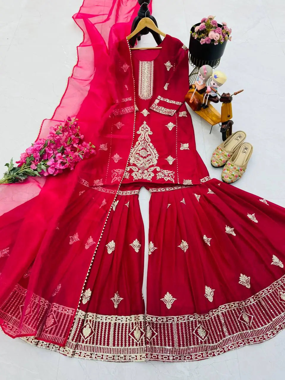 Diamond Georgette Embroidered Sharara Set with Dupatta