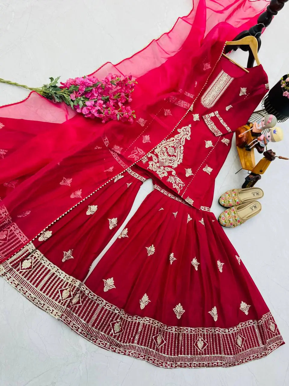 Diamond Georgette Embroidered Sharara Set with Dupatta
