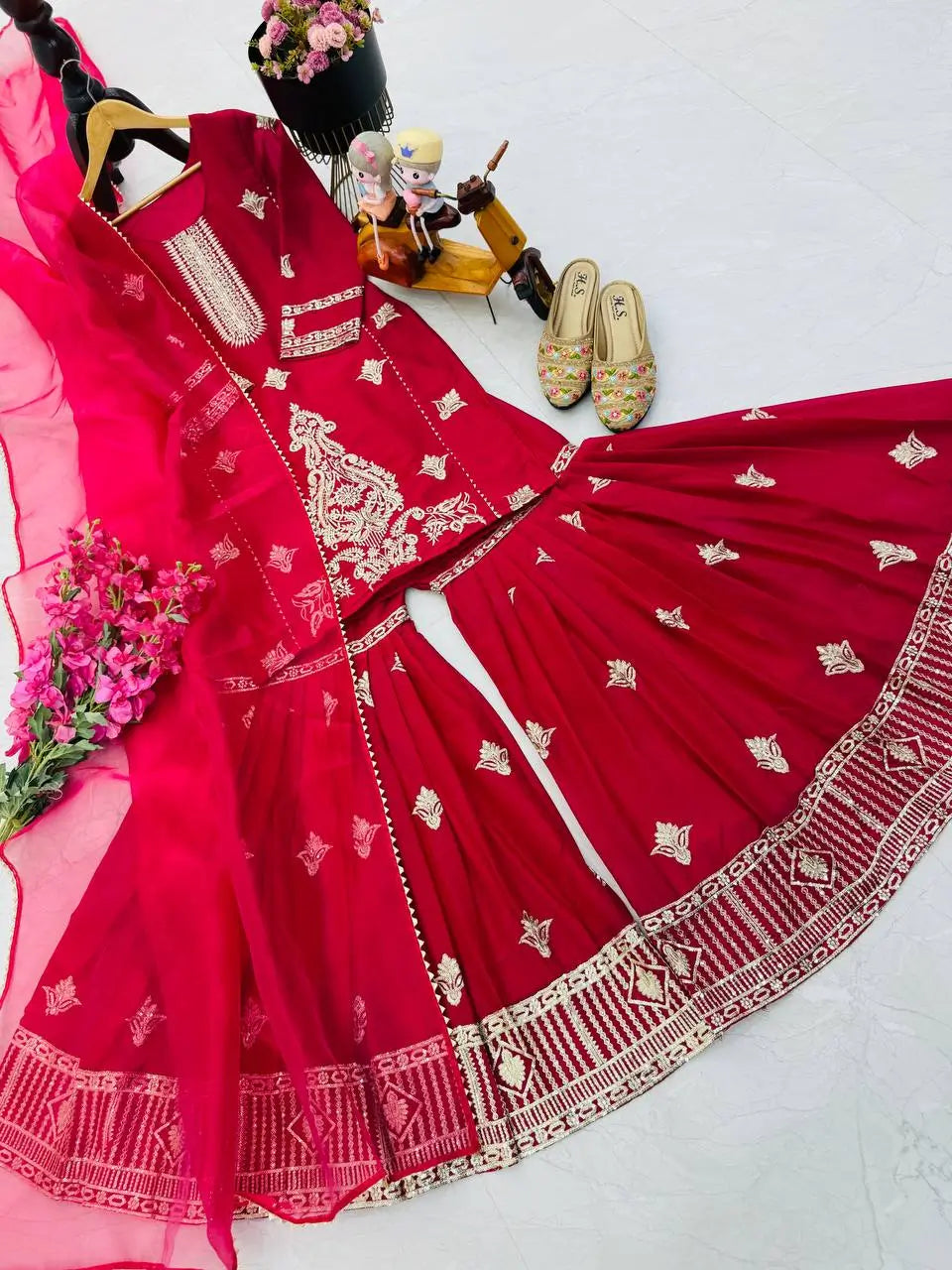 Diamond Georgette Embroidered Sharara Set with Dupatta