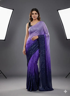 Diamond Silk Digital Printed Saree with Sequins Work