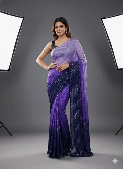 Diamond Silk Digital Printed Saree with Sequins Work