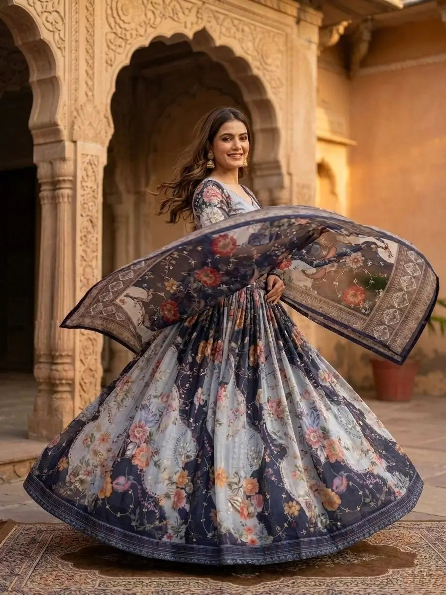 Digital Floral Print Lehenga