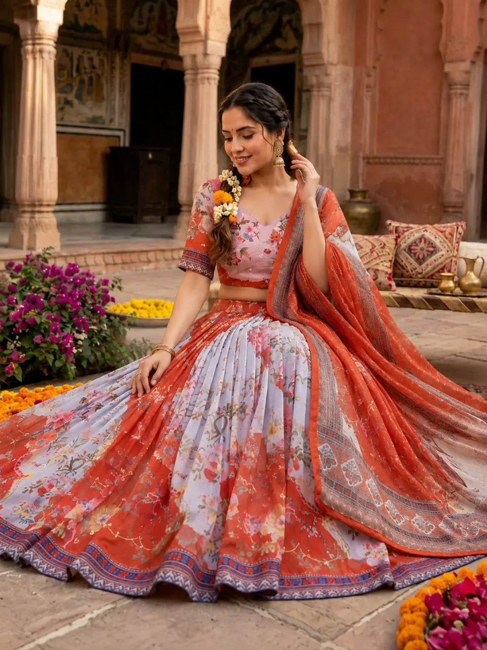 Digital Floral Print Lehenga
