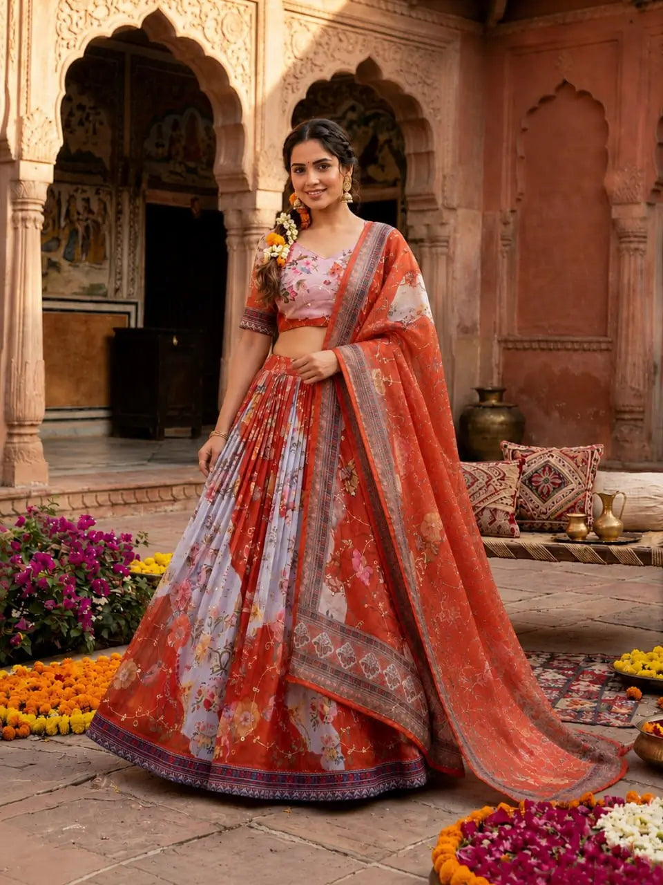 Digital Floral Print Lehenga