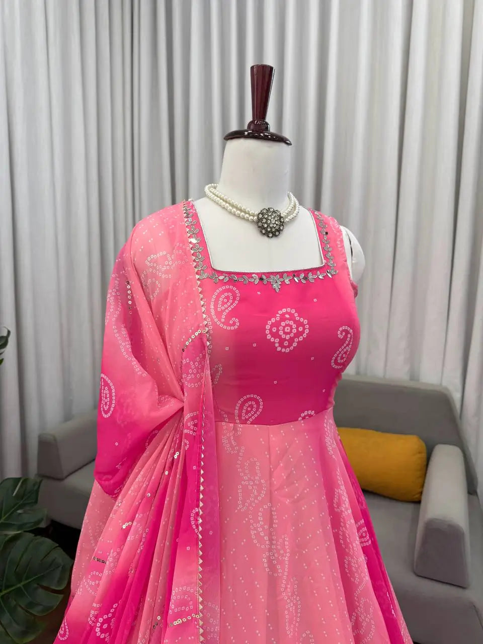 Digital Print Georgette Mirror Work Anarkali Set