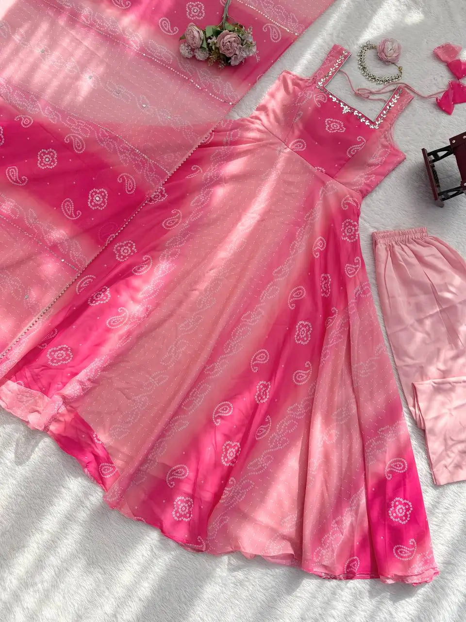 Digital Print Georgette Mirror Work Anarkali Set
