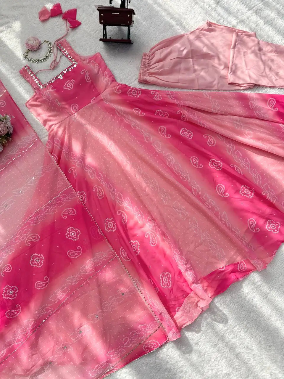 Digital Print Georgette Mirror Work Anarkali Set