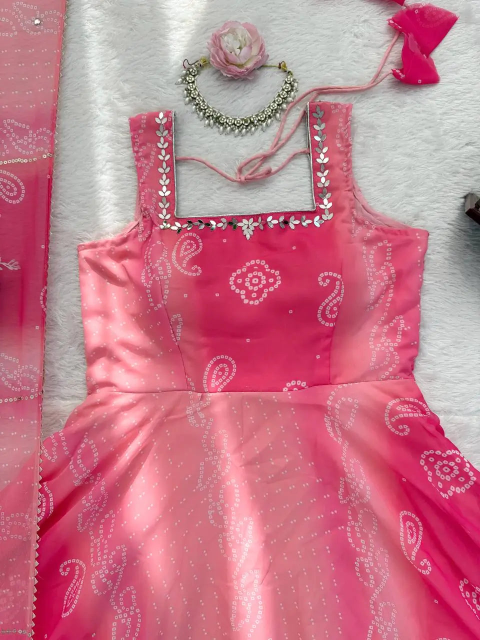 Digital Print Georgette Mirror Work Anarkali Set