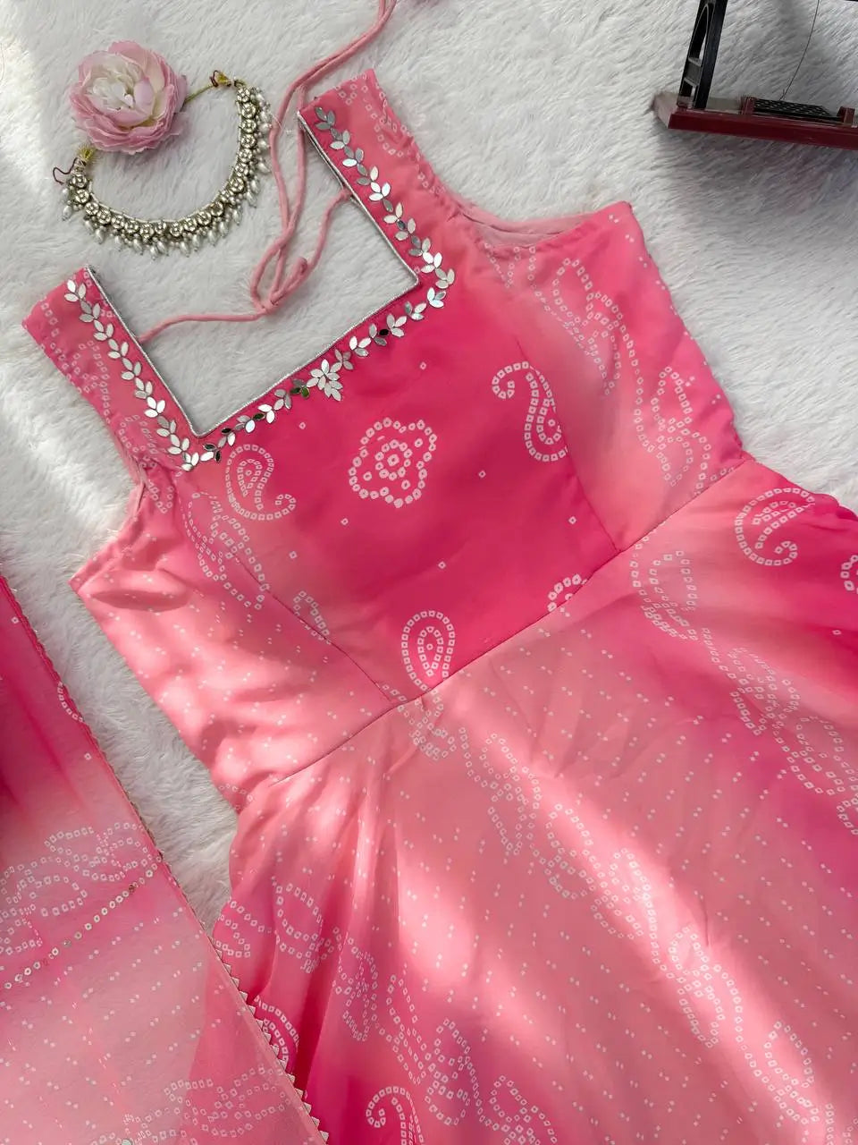 Digital Print Georgette Mirror Work Anarkali Set