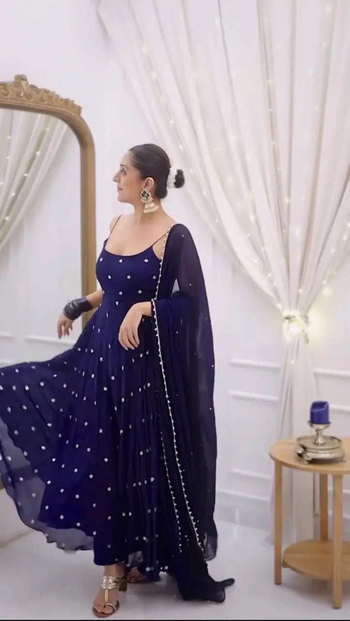 Digital Print Georgette Mirror Work Anarkali Set