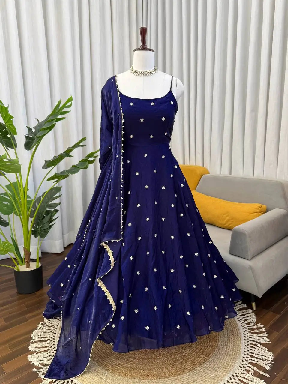 Digital Print Georgette Mirror Work Anarkali Set