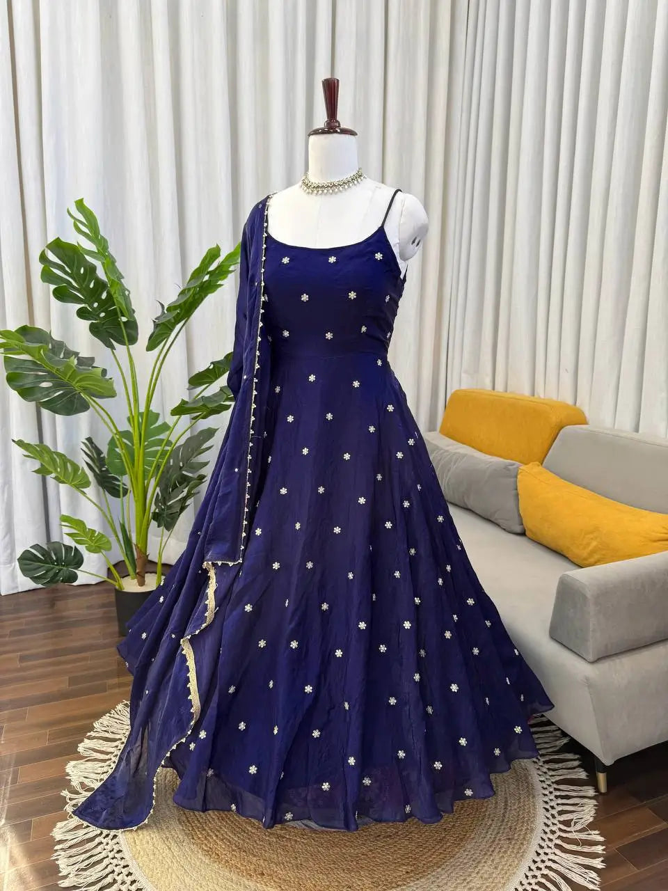 Digital Print Georgette Mirror Work Anarkali Set