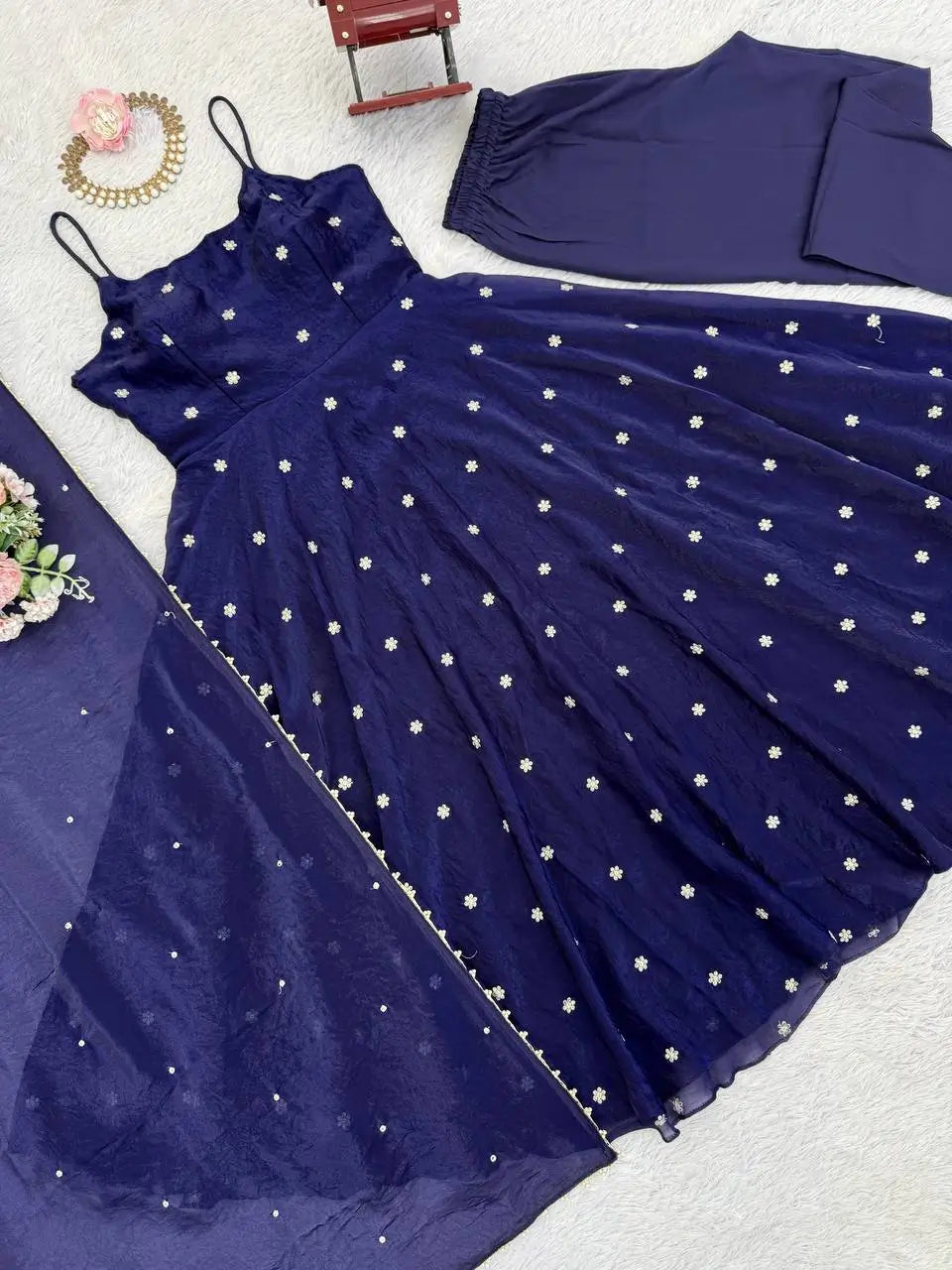 Digital Print Georgette Mirror Work Anarkali Set