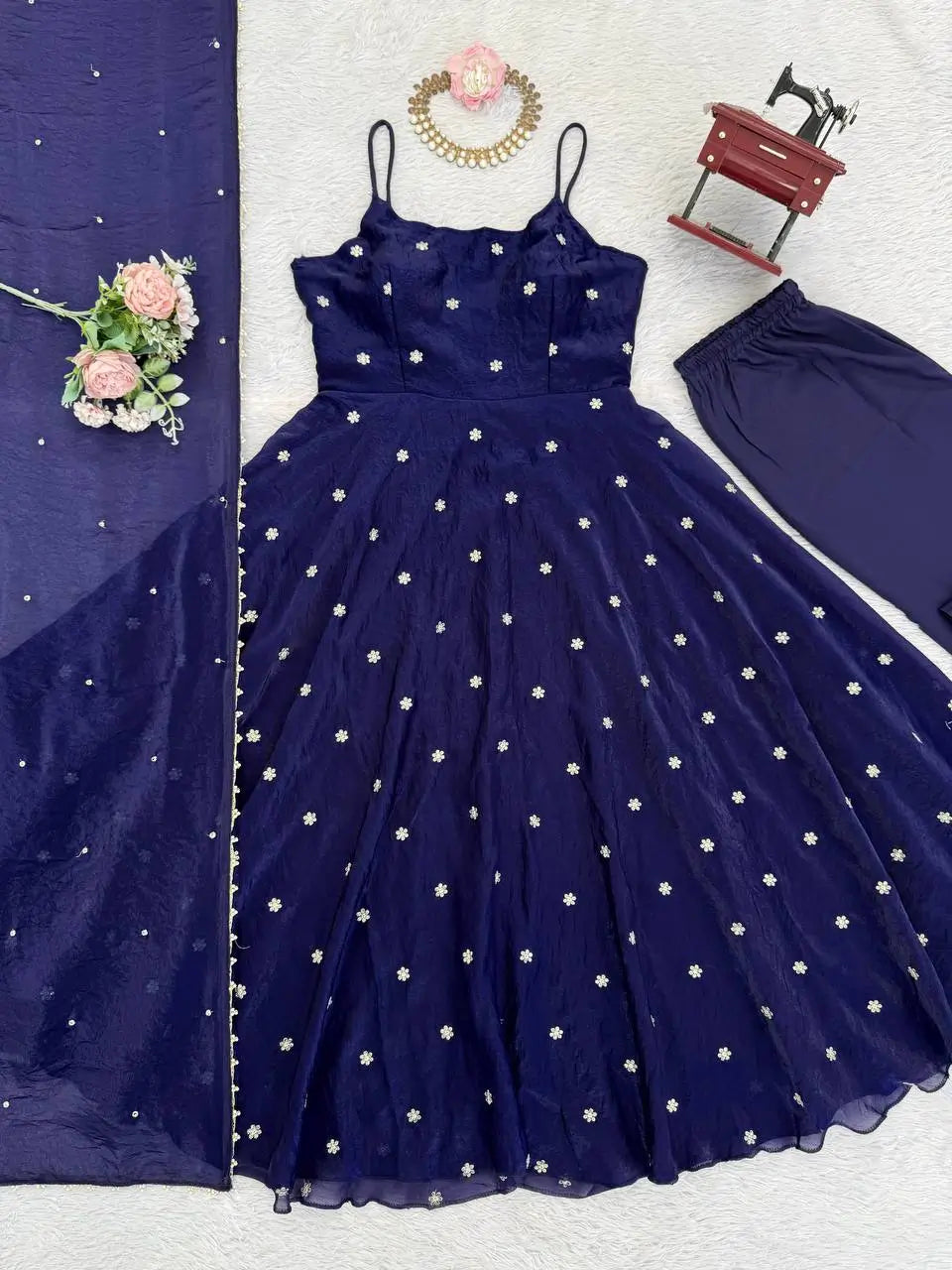 Digital Print Georgette Mirror Work Anarkali Set