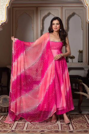 Digital Print Georgette Mirror Work Anarkali Set