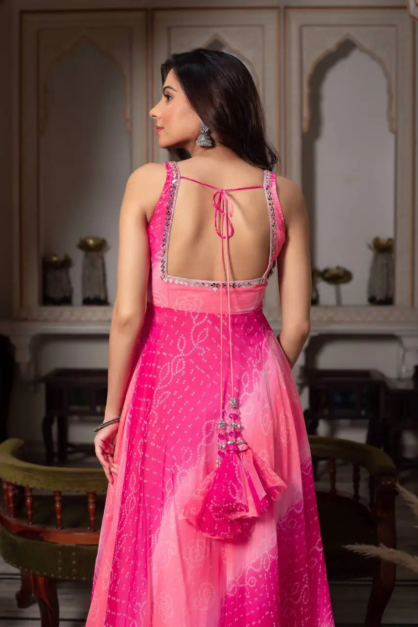 Digital Print Georgette Mirror Work Anarkali Set