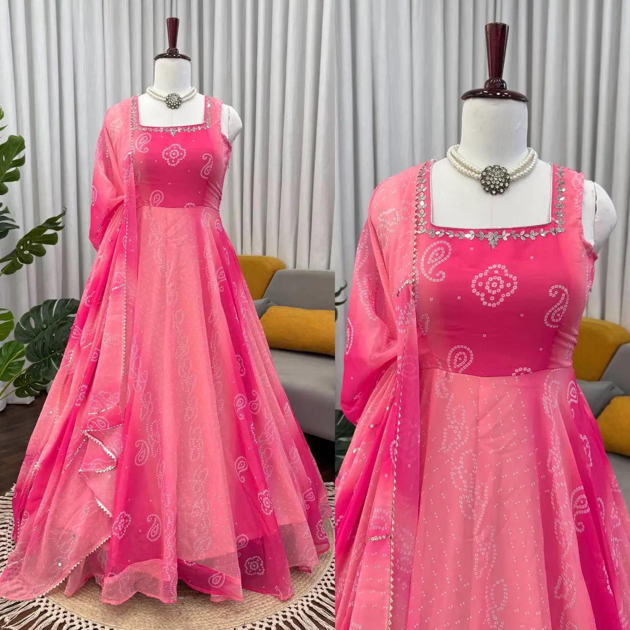 Digital Print Georgette Mirror Work Anarkali Set