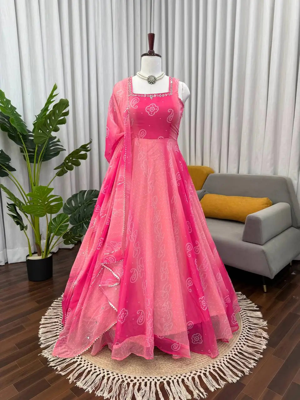 Digital Print Georgette Mirror Work Anarkali Set