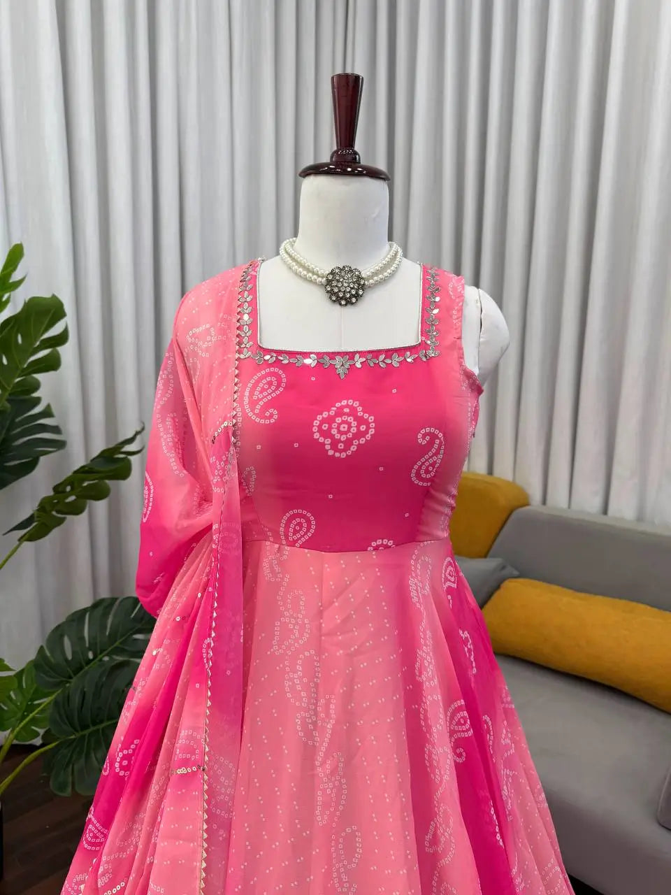 Digital Print Georgette Mirror Work Anarkali Set