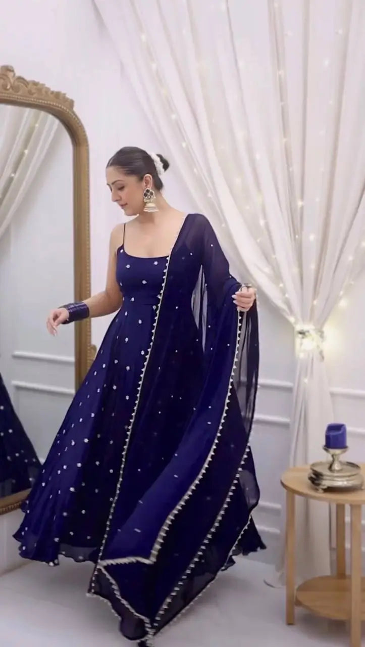 Digital Print Georgette Mirror Work Anarkali Set