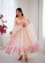 Digital Print Organza Silk Gown Set with Dupatta