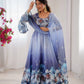 Digital Print Organza Silk Gown Set with Dupatta
