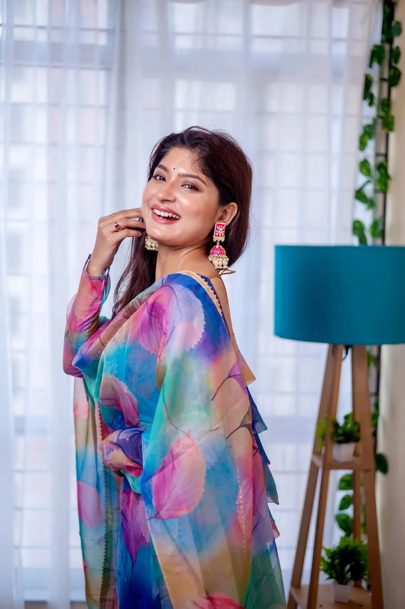 Digital Print Organza Silk Gown Set with Dupatta