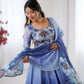 Digital Print Organza Silk Gown Set with Dupatta