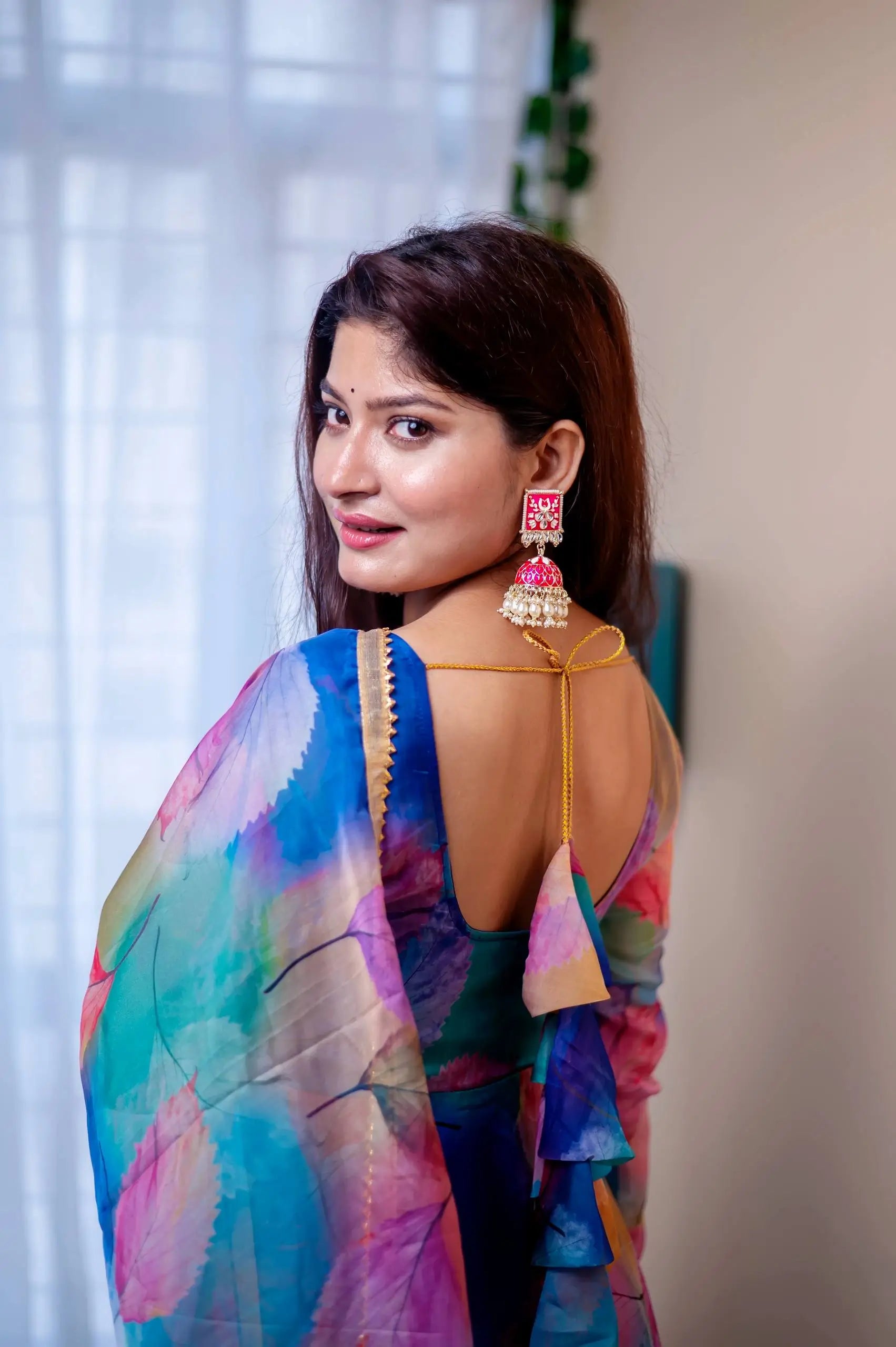 Digital Print Organza Silk Gown Set with Dupatta