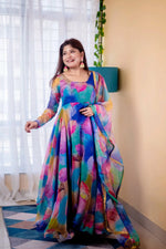 Digital Print Organza Silk Gown Set with Dupatta