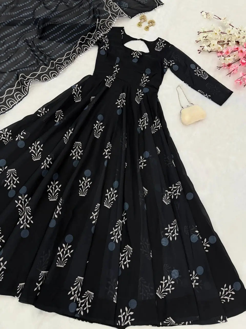 Digital Printed Cotton Anarkali Gown with Dupatta